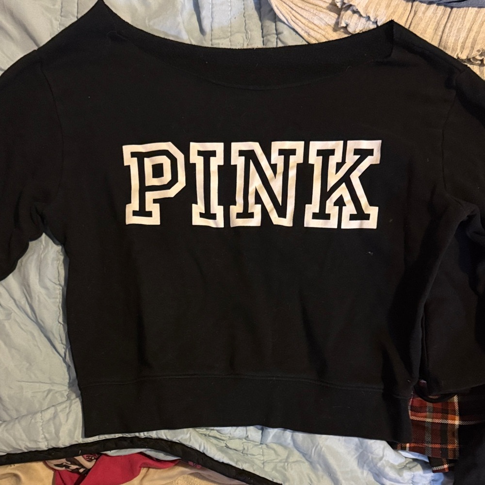 Victoria's Secret Black Crop Top with White Lettering